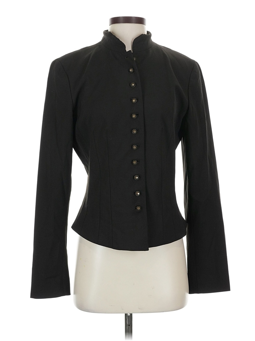 Vintage Elie Tahari Black Mandarin Stand Collar Victorian Military Button Jacket